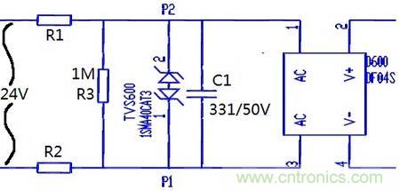 案例1：輸入端24V波動(dòng)，R1和R2常被燒壞。