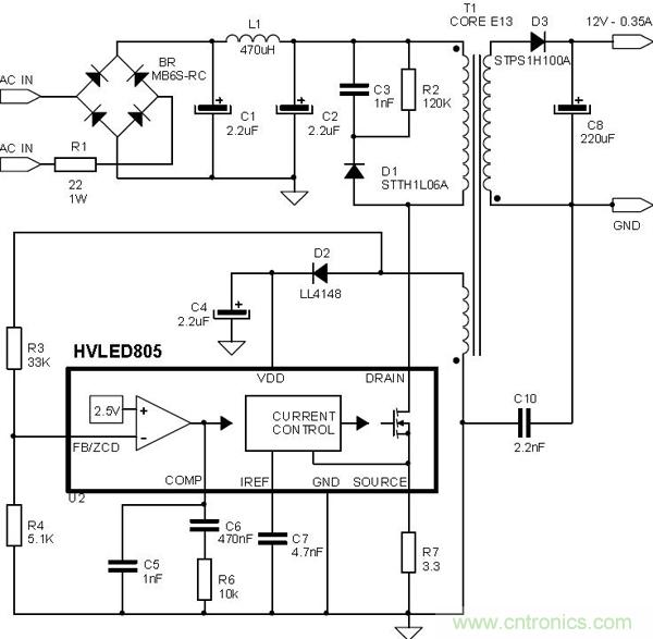 首個最簡單、器件最少的LED驅(qū)動電路設計