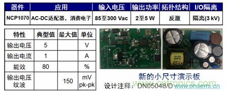 用于低功率AC-DC適配器、消費電子等應(yīng)用NCP1075 2到5 W參考設(shè)計。