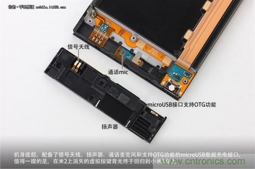 信號天線、揚聲器、麥克風以及支持OTG功能的Micro USB接口均位于底部