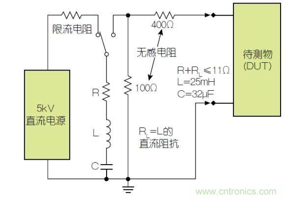 除顫器測(cè)試配置(注意較大電容)。