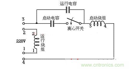 雙值電容異步電動機(jī)倒順接線圖