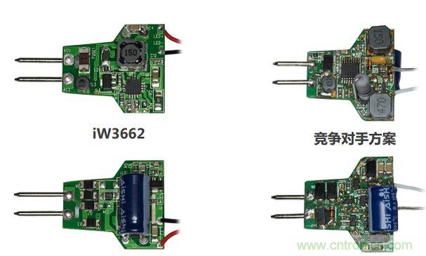 iW3662與競爭對手方案相比，所需外部元器件的數(shù)量大幅降低