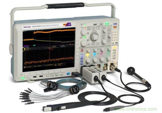 混合域示波器(MDO)將頻譜分析儀、示波器和邏輯分析儀組合在一臺儀表內(nèi)，可以從全部三臺儀器中產(chǎn)生同步的而且與時間關(guān)聯(lián)的測量結(jié)果。圖中顯示的是泰克公司的MDO4000B。