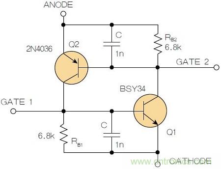 圖2：增加兩個(gè)電容值為1nF的SMD陶瓷電容器后，可以在ΔV達(dá)到10V的情況下防止導(dǎo)通。