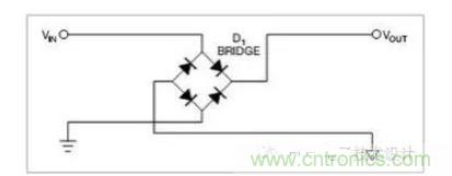 是一個(gè)橋式整流器，不論什么極性都可以正常工作，但是有兩個(gè)二極管導(dǎo)通，功耗是圖1的兩倍.