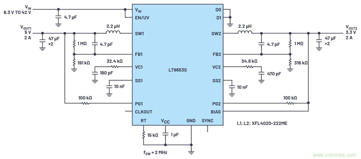 具有6.2 µA靜態(tài)電流的雙通道、42 V、2 A、單片、同步降壓型Silent Switcher 2穩(wěn)壓器