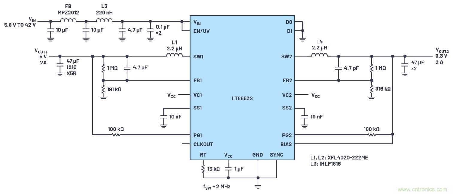 具有6.2 µA靜態(tài)電流的雙通道、42 V、2 A、單片、同步降壓型Silent Switcher 2穩(wěn)壓器