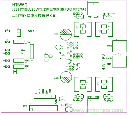 HT566 I2S數(shù)字輸入2x20W立體聲無(wú)電感閉環(huán)D類(lèi)音頻功放解決方案