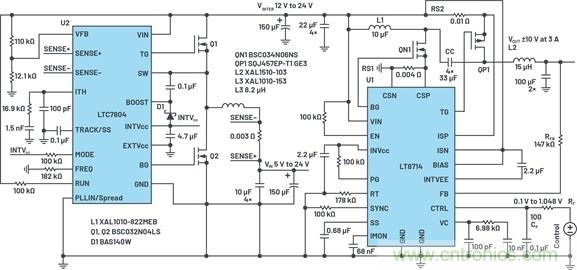 通過5 V至24 V輸入提供雙極性、雙向DC-DC流入和流出電流