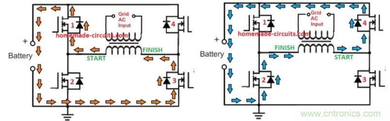 使用MOSFET內的二極管為逆變器中的電池充電